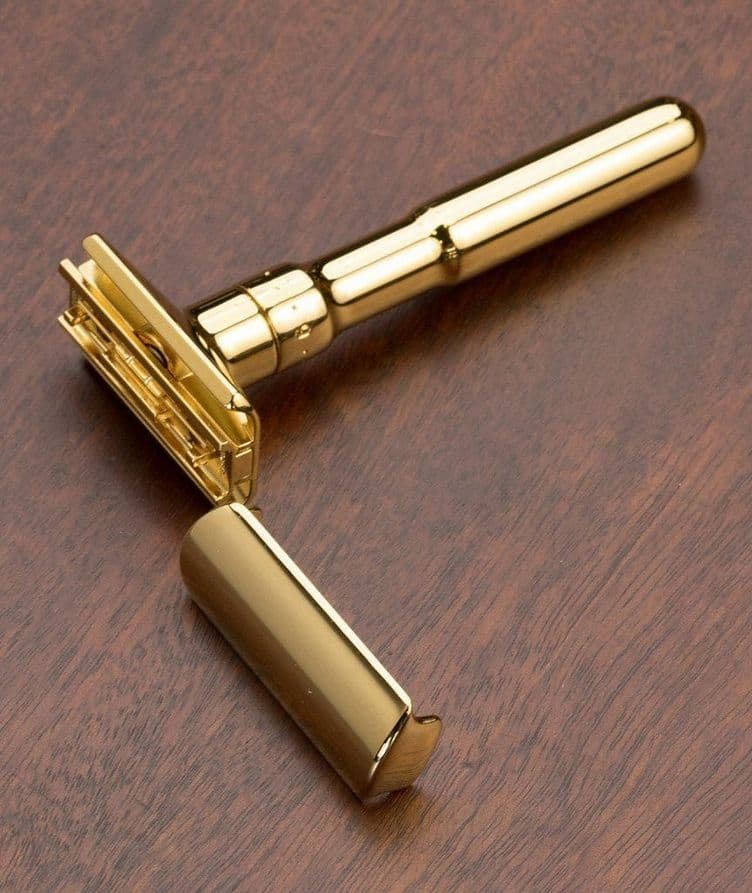 Adjustable Double Edge Safety Razor With Snap Closure, Gold image 1