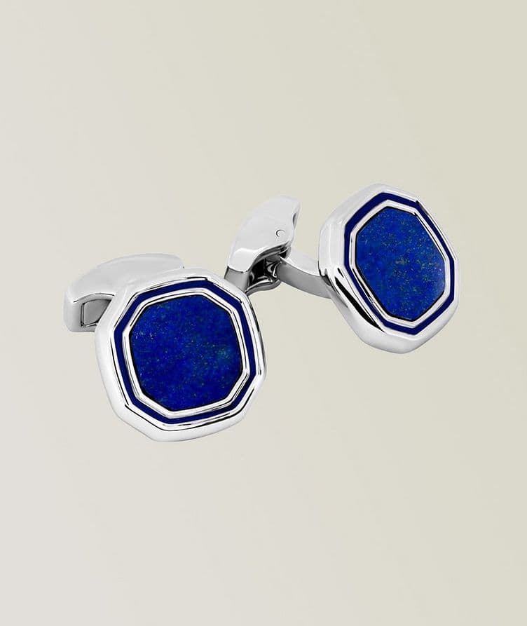 Boutons de manchette octogonaux à détail en lapis-lazuli image 0