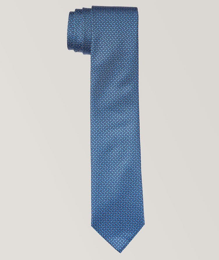 Blue Geometric Print Silk Tie  image 0