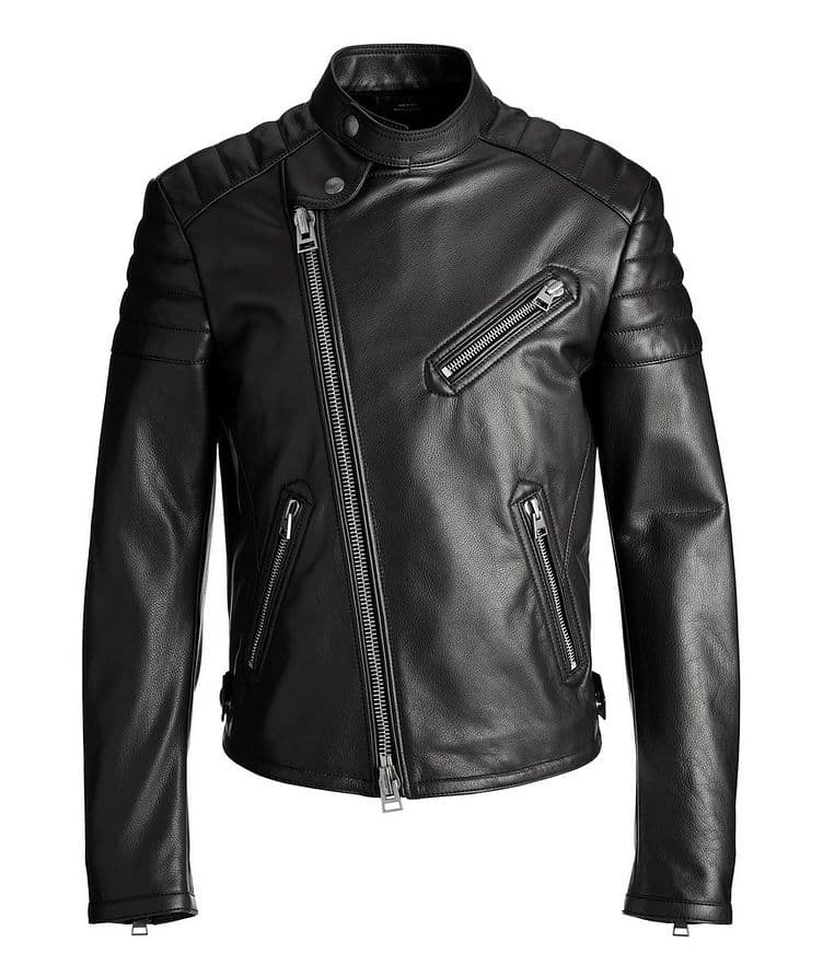 Blouson de style moto en cuir de veau image 0