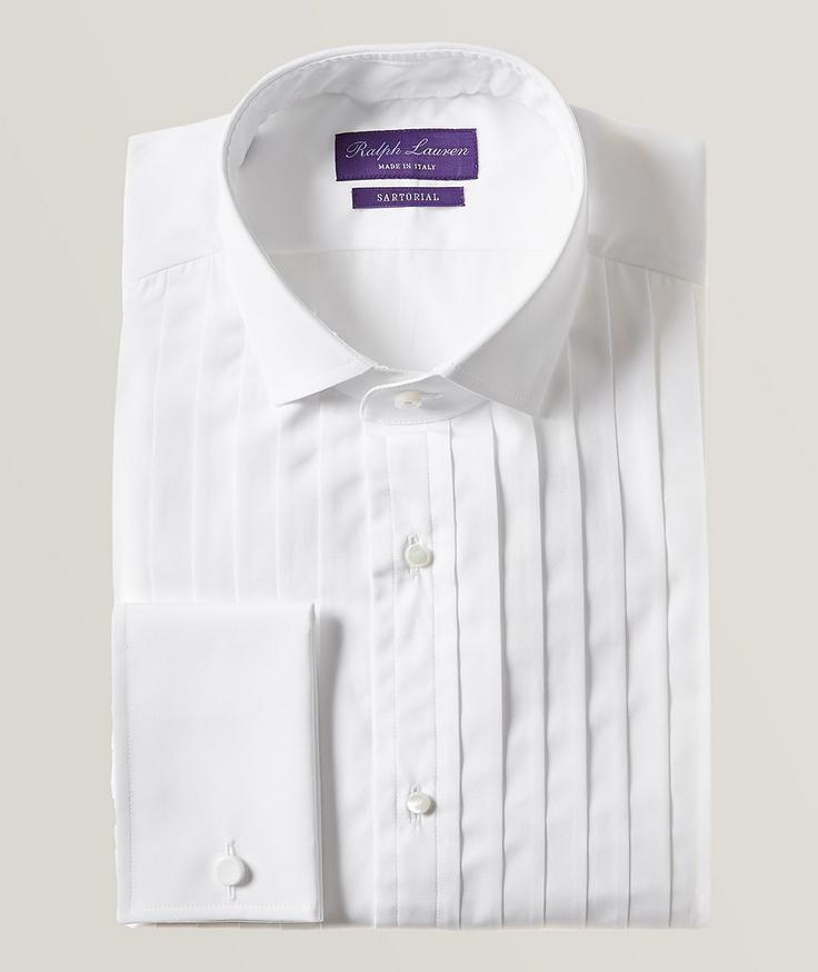 Ralph Lauren Purple Label Solid Pleated Bib Poplin Dress Shirt