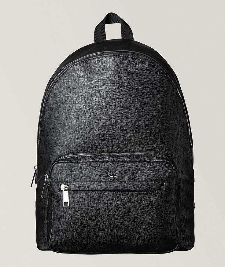 BOSS Ray Grained Leather Logo Embossed Backpack