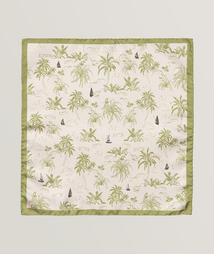 Double Faced Palm Tree & Sailboat Pattern Silk Pocket Square image 0