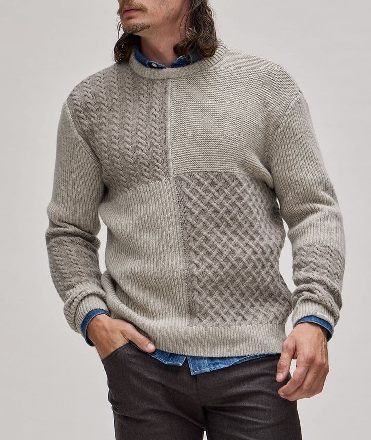 Patchwork Wool-Blend Crewneck Sweater image 1