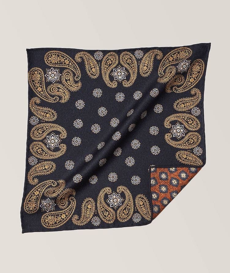 Reversible Paisley & Foulard Silk Pocket Square  image 0