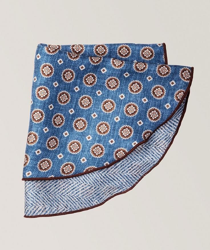 Edward Armah Reversible Herringbone & Medallion Print Pocket Circle