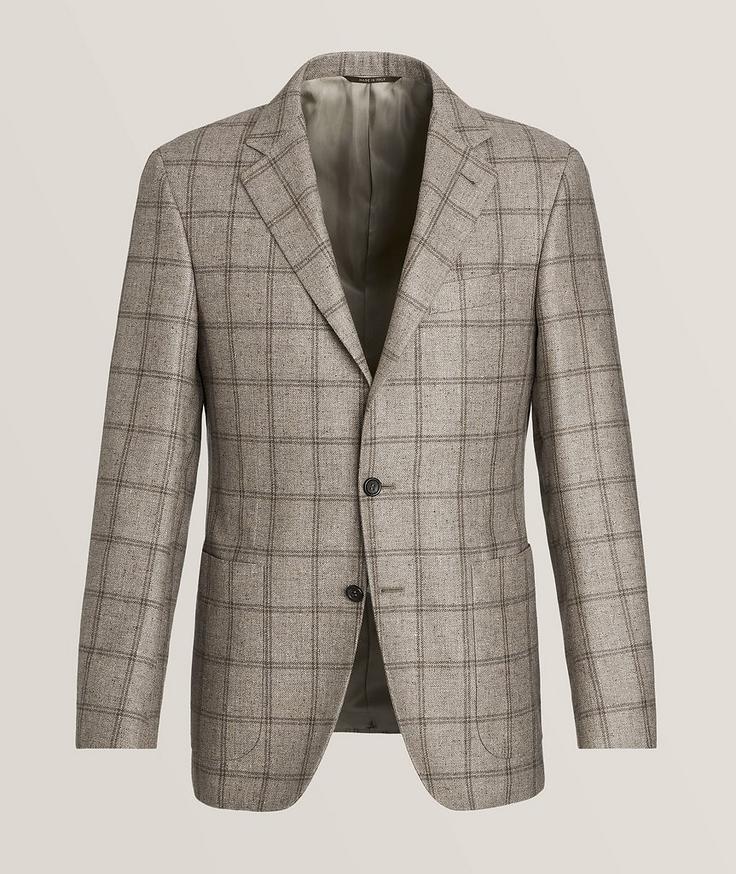 Canali Kei Windowpane Silk-Wool Sport Jacket