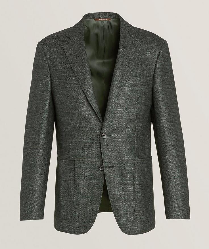 Canali Kei Herringbone Wool, Silk & Cashmere Sport Jacket 