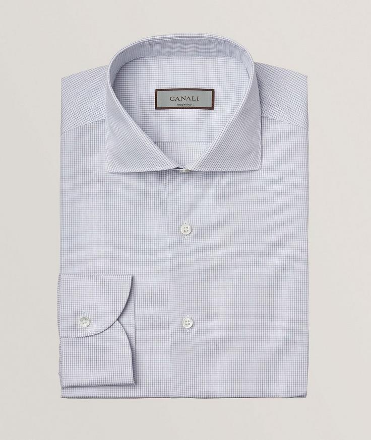 Canali Chemise habillée à petit motif quadrillé de coupe amincie