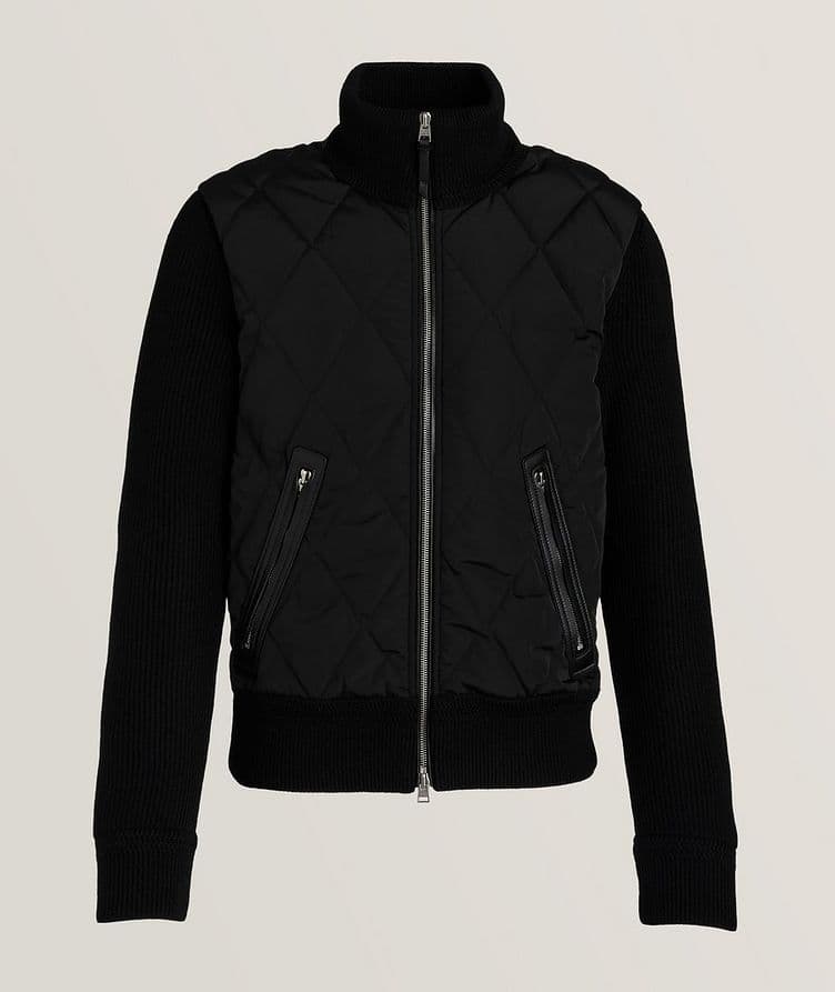 Full-Zip Quilted Merino Wool Mixed Media Bomber image 0