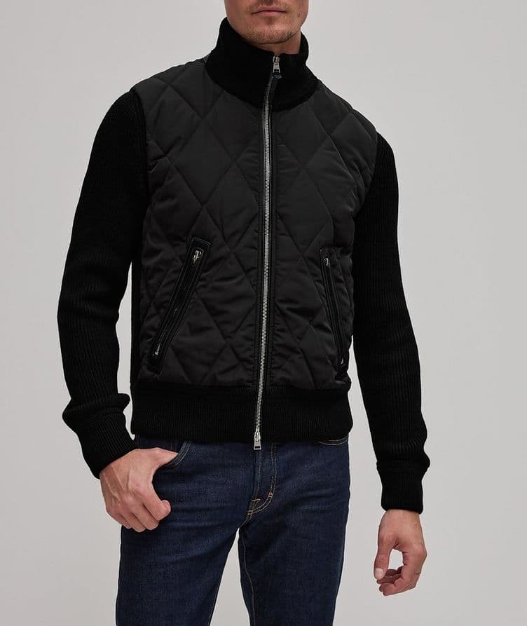 Full-Zip Quilted Merino Wool Mixed Media Bomber image 1