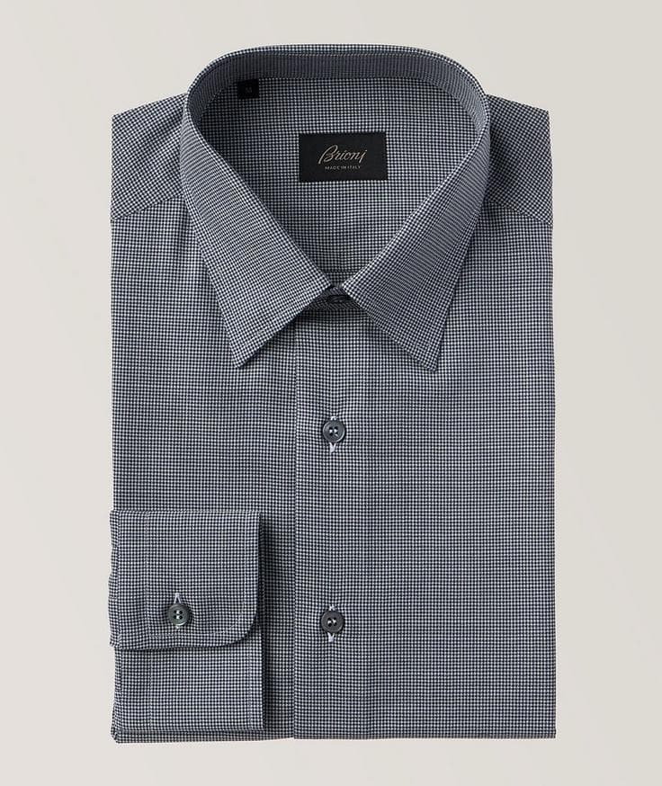 Brioni Miniature Houndstooth Cotton Twill Sport Shirt