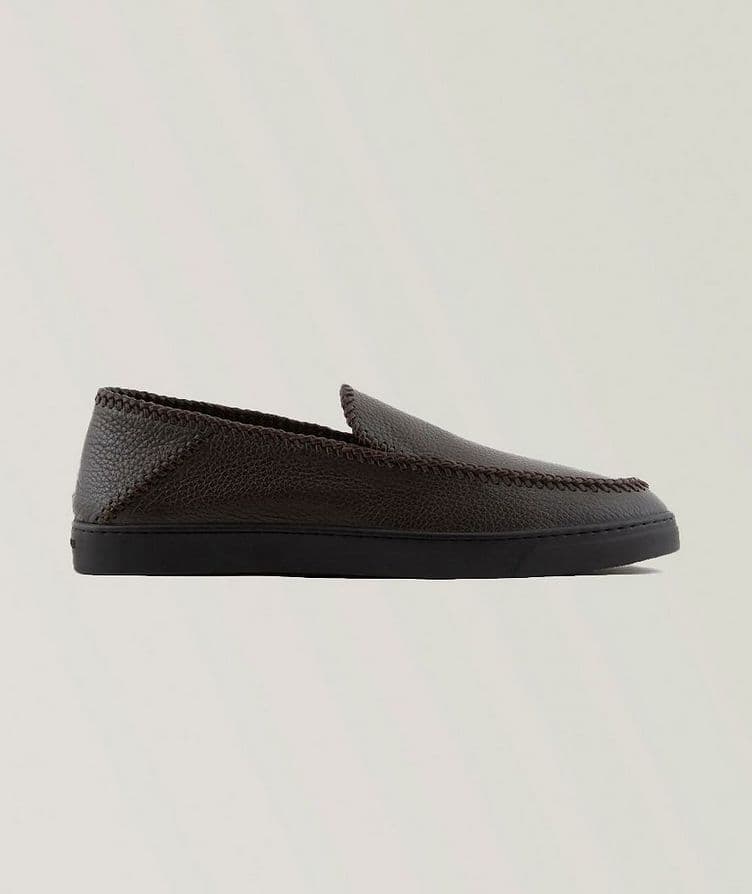 Exposed Threading Deerskin Leather Slip-Ons  image 0