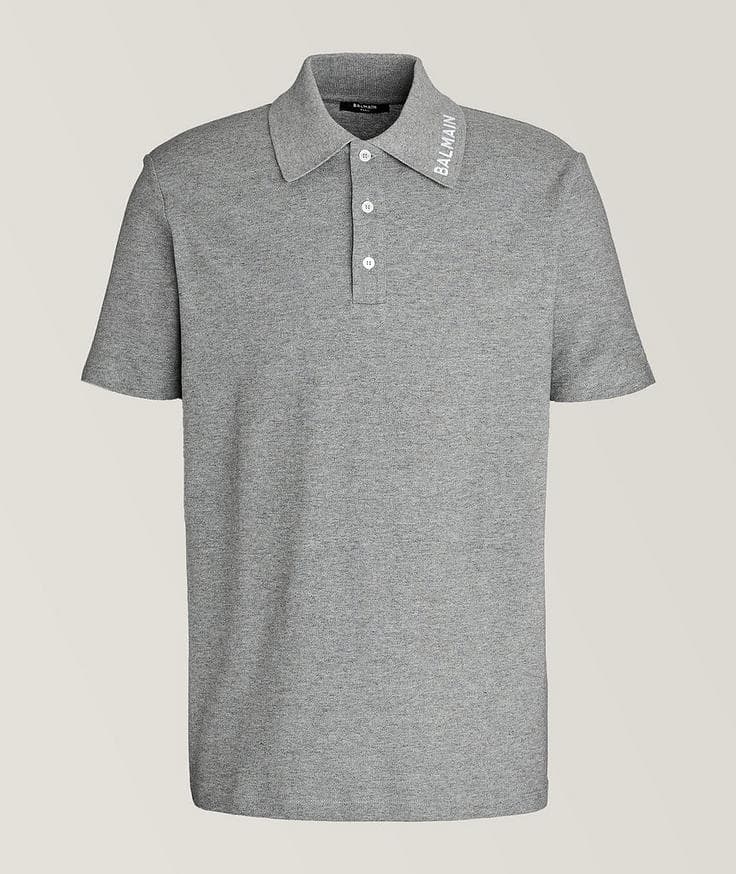 Balmain Mélange Embroidered Collar Cotton Polo