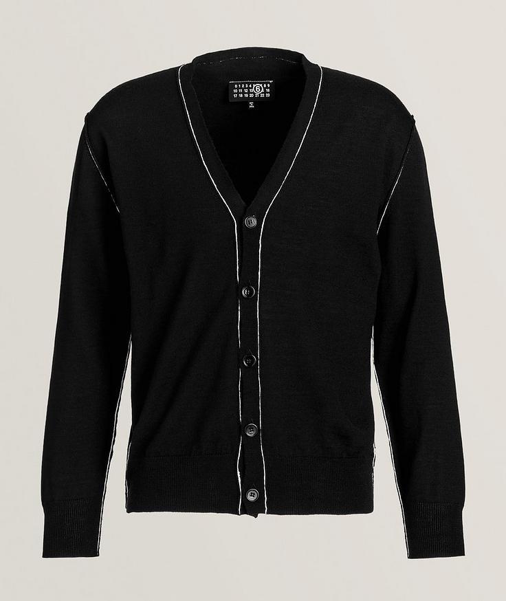 MM6 Maison Margiela Contrast Raw Stitch Virgin Wool-Acrylic Cardigan 