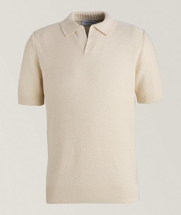 Gran Sasso Herringbone Knit Linen-Cotton Polo