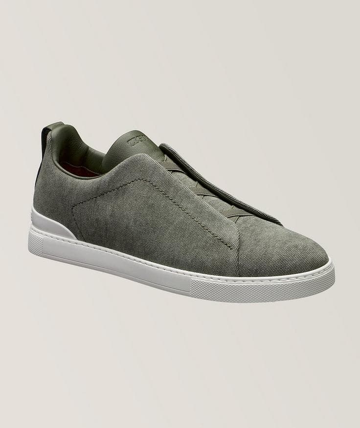 Zegna Triple Stitch Canvas Slip-On Sneakers