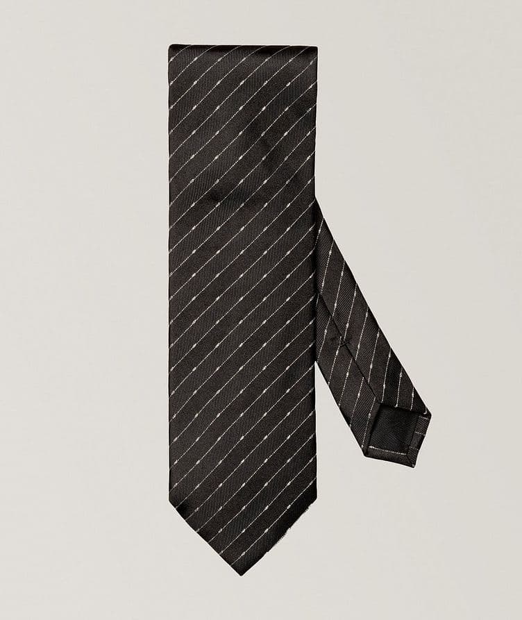 Striped Glitter Effect Silk Tie image 0