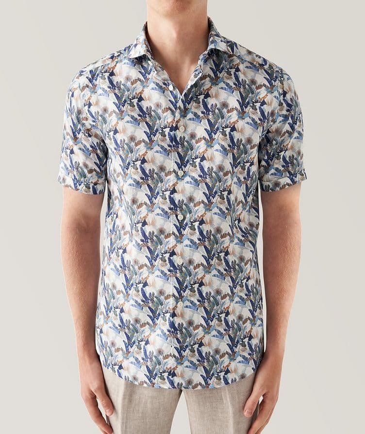 Slim-Fit Palm Print Linen Short Sleeve Shirt image 1