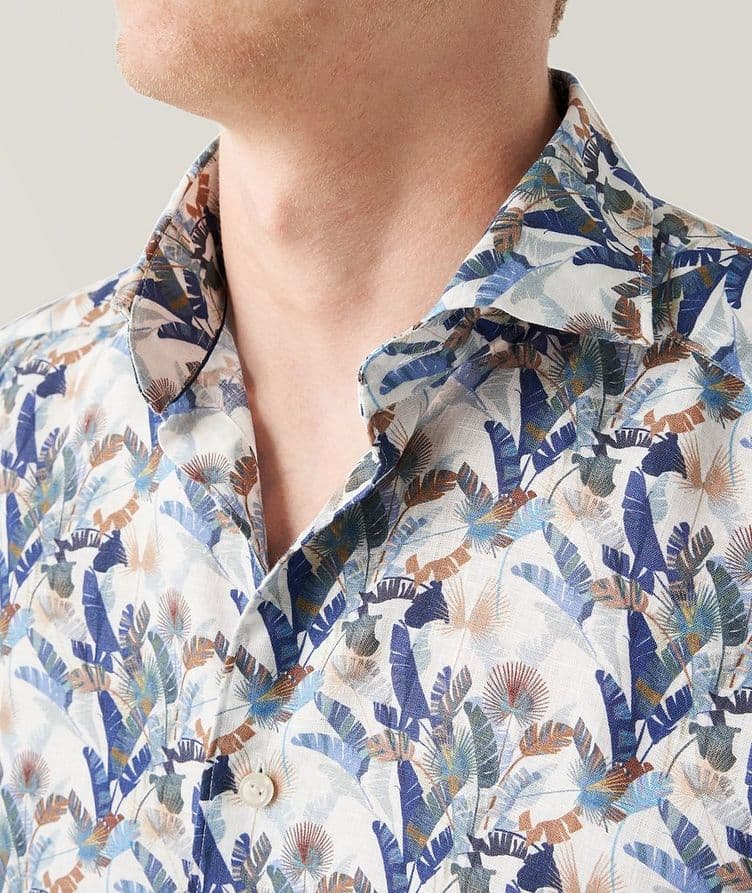 Slim-Fit Palm Print Linen Short Sleeve Shirt image 3