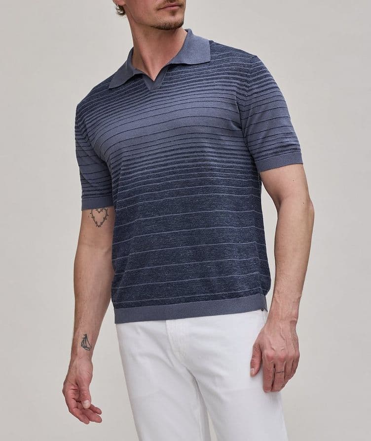 Striped Linen-Blend Knitted Polo image 1