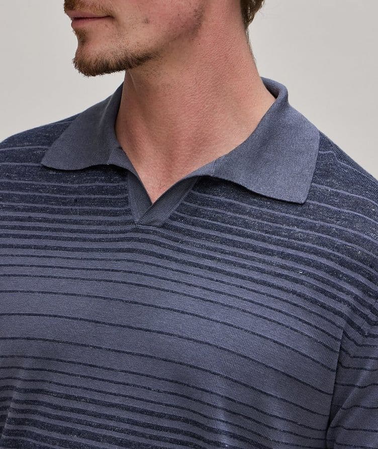 Striped Linen-Blend Knitted Polo image 3