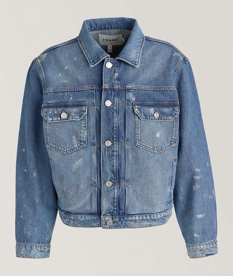 Flecked & Distressed Cotton Denim Jean Jacket image 0