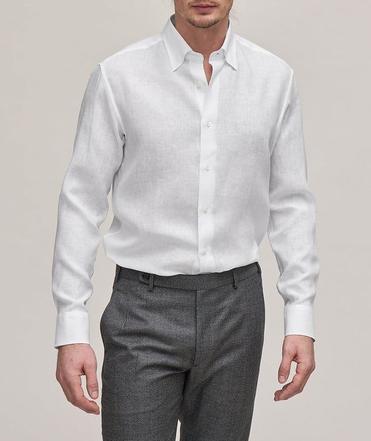 Hidden Button Down Collar Linen Sport Shirt image 1