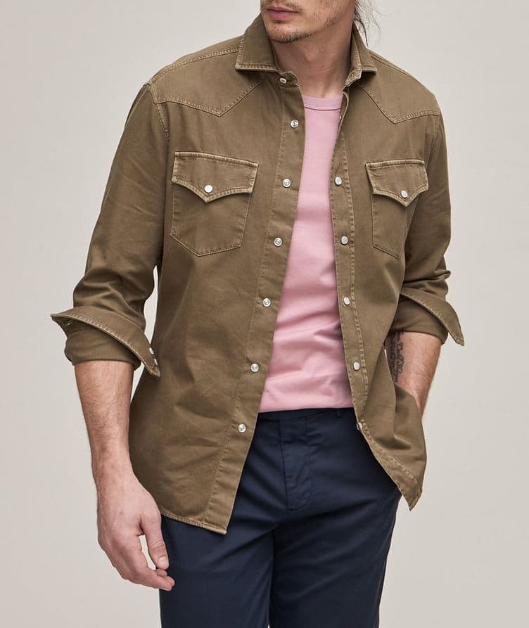 Garment-Dyed Western Denim Shirt image 1