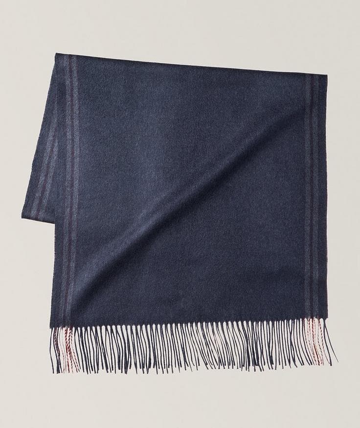 Brunello Cucinelli Fringed Striped Edge Silk Scarf