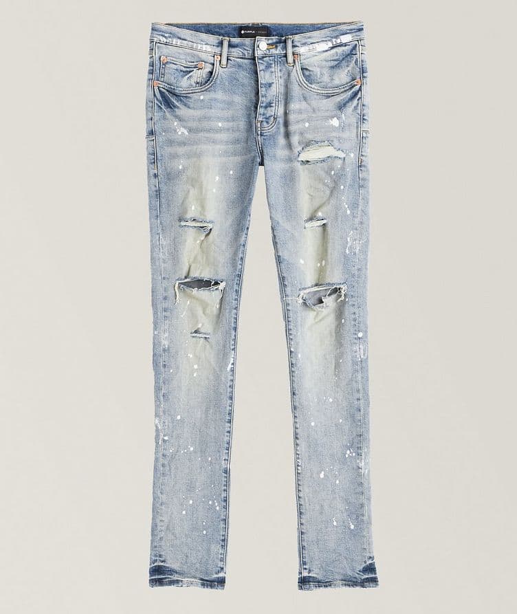 P001 Distressed Paint Splattered Jeans  image 0