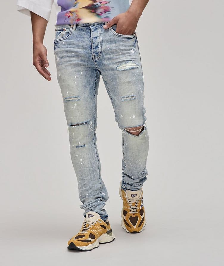 P001 Distressed Paint Splattered Jeans  image 1