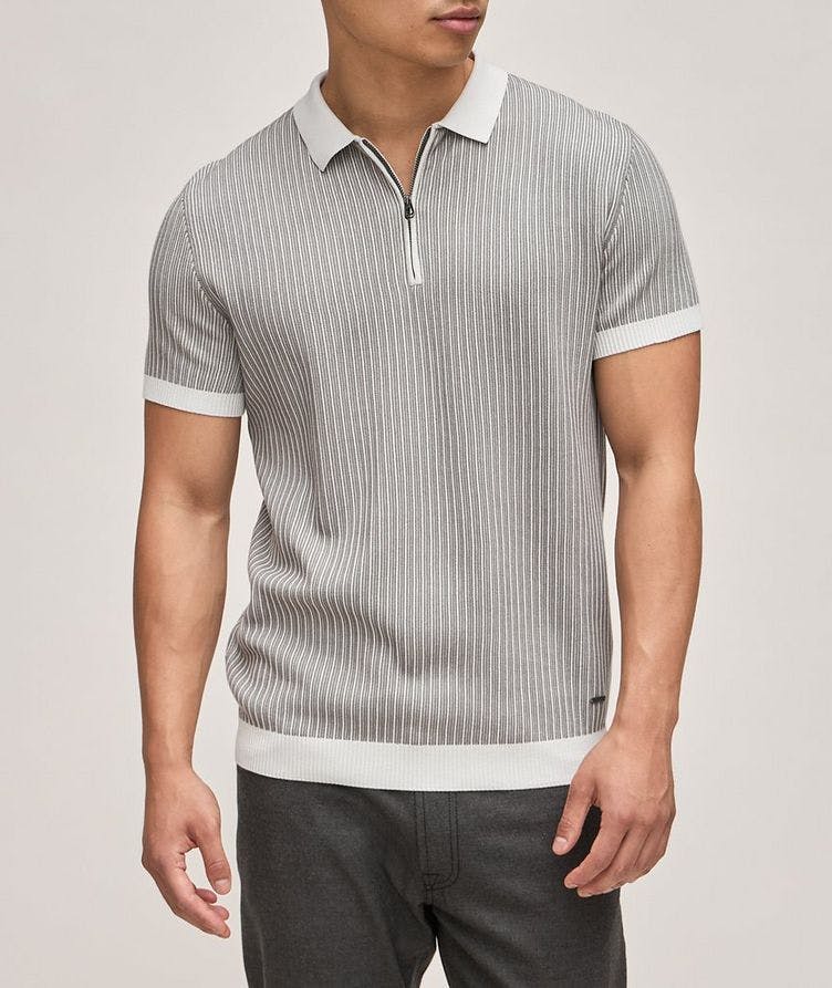 Simeono Quarter-Zip Cotton Ribbed Polo  image 1