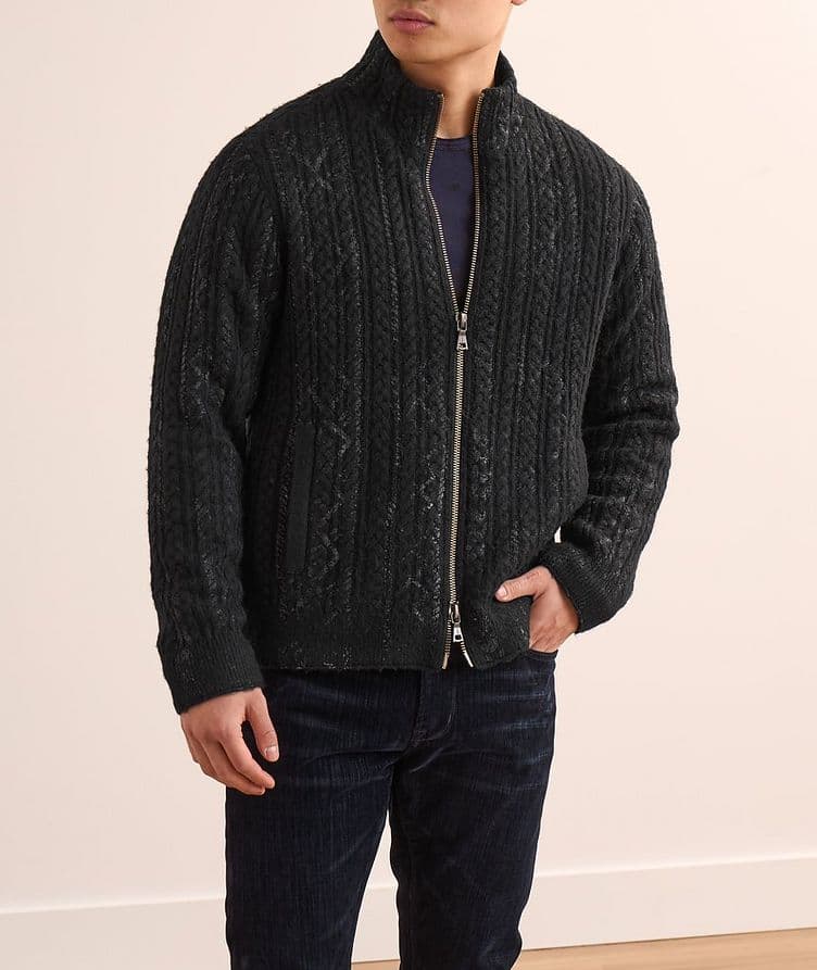 Faux Fur-Lined Cable Knit Sweater image 1