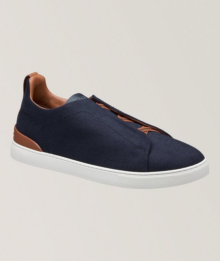 Zegna Chaussure sport en cuir et en laine, collection Triple Stitch