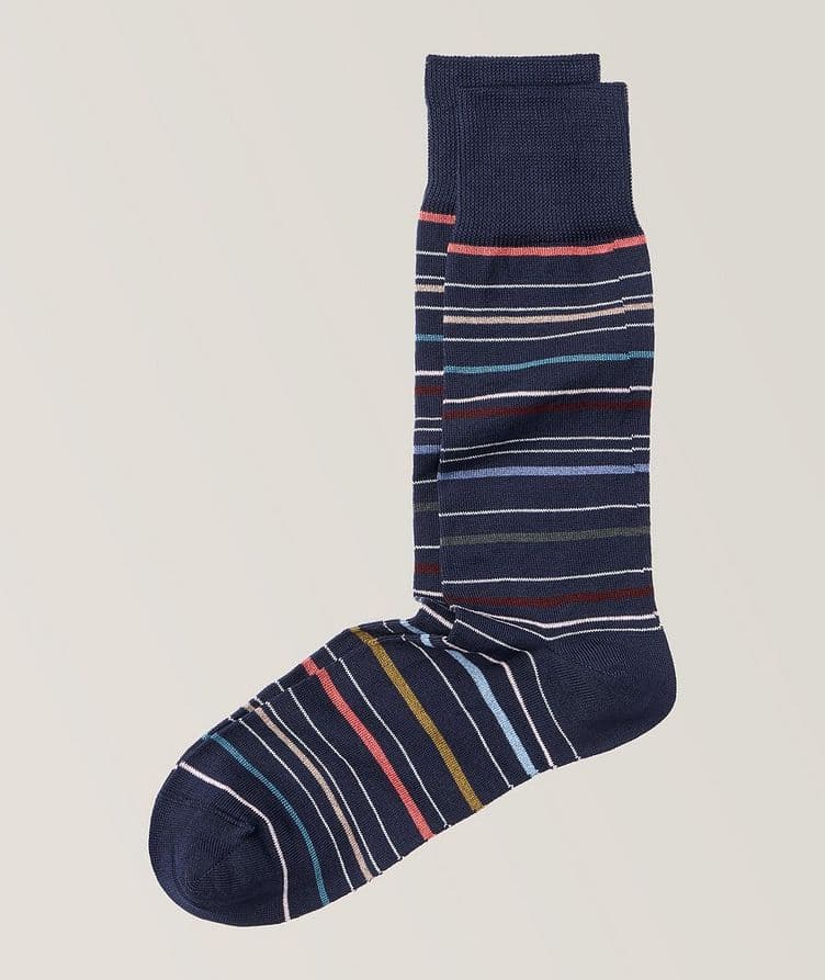 Pencil Stripe Stretch Cotton-Blend Dress Socks image 0