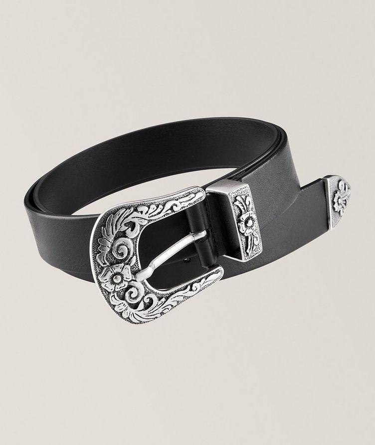 Oversized Fancy Western Buckle Leather Belt image 0