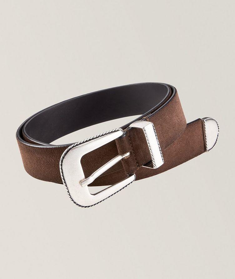 Oversized Western Buckle Suede Belt image 0