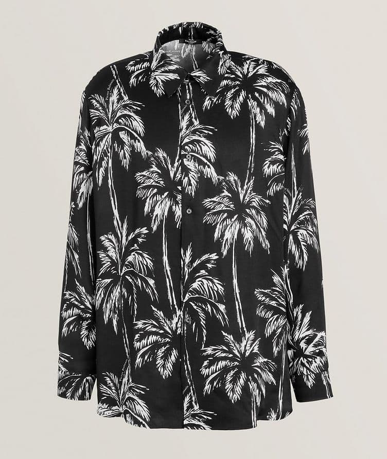 Chemise décontractée en satin à motif de palmiers image 0