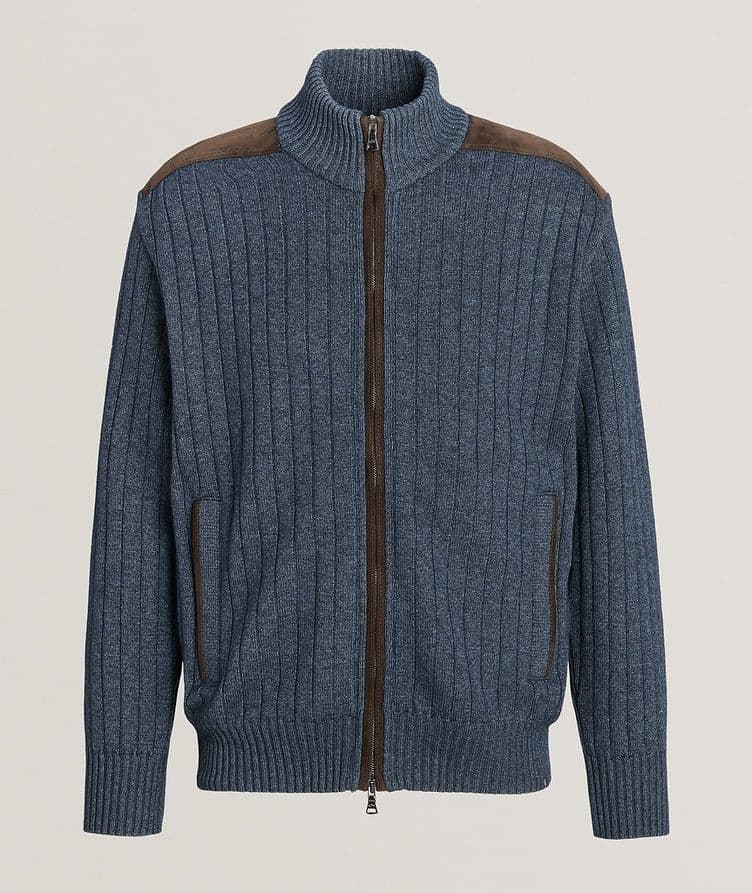 Ribbed Wool-Blend Suede-Trim Sweater image 0