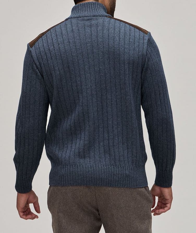 Ribbed Wool-Blend Suede-Trim Sweater image 2