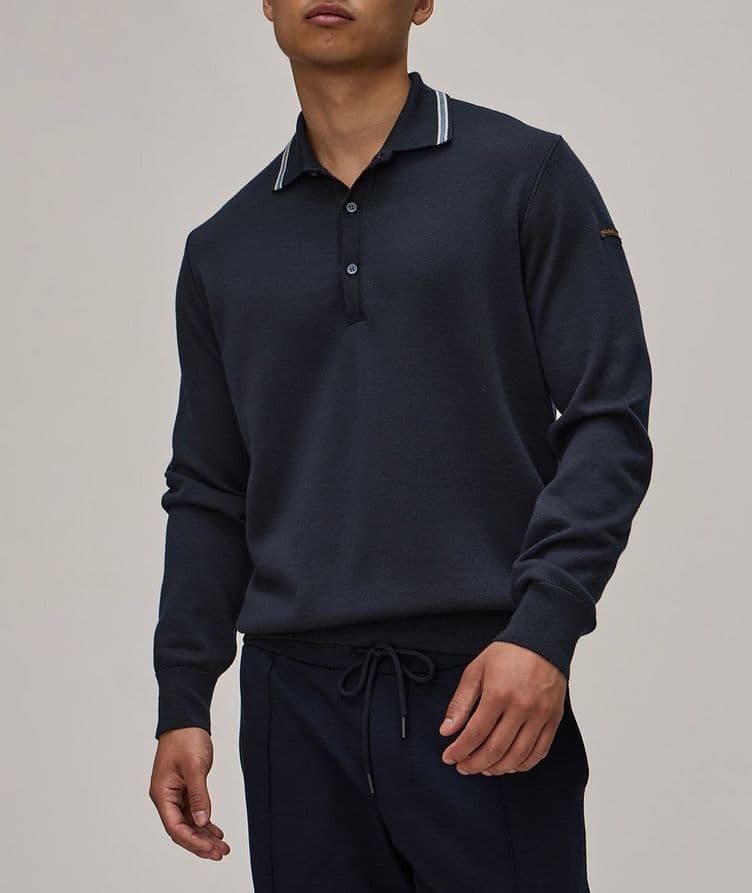 Virgin Wool Stripe Knit Polo image 1