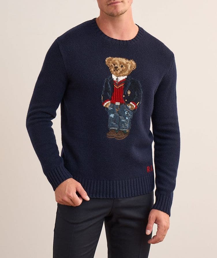 Pull en laine avec ourson mascotte, collection 70e anniversaire image 1