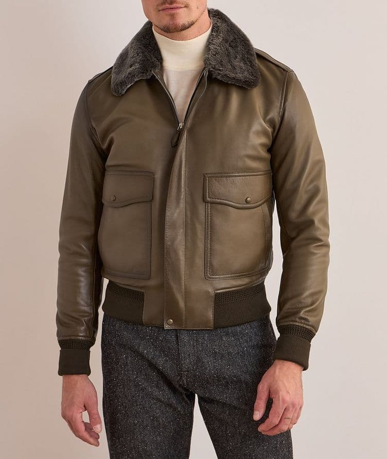 Patina Shearling-Collar Lambskin Flight Jacket  image 1