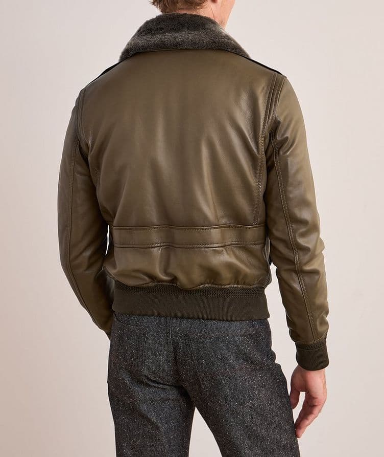 Patina Shearling-Collar Lambskin Flight Jacket  image 2