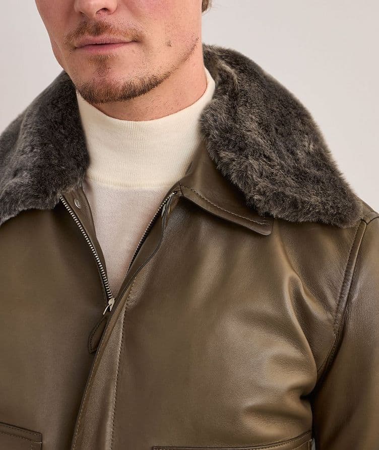 Patina Shearling-Collar Lambskin Flight Jacket  image 4