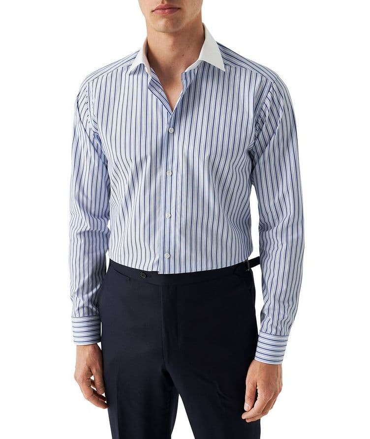 White Collar Striped Elevated Piqué Shirt image 1