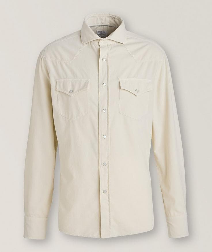 Brunello Cucinelli Easy Fit Cotton Corduroy Western Shirt 