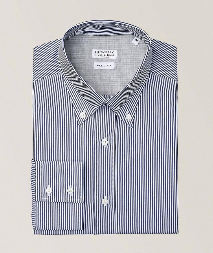 Brunello Cucinelli Basic Fit Striped Oxford Cotton Sport Shirt 