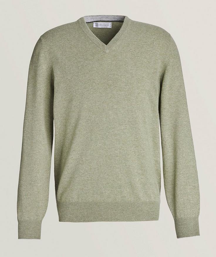 Brunello Cucinelli Mélange Miniature Herringbone Knit Cashmere Sweater 